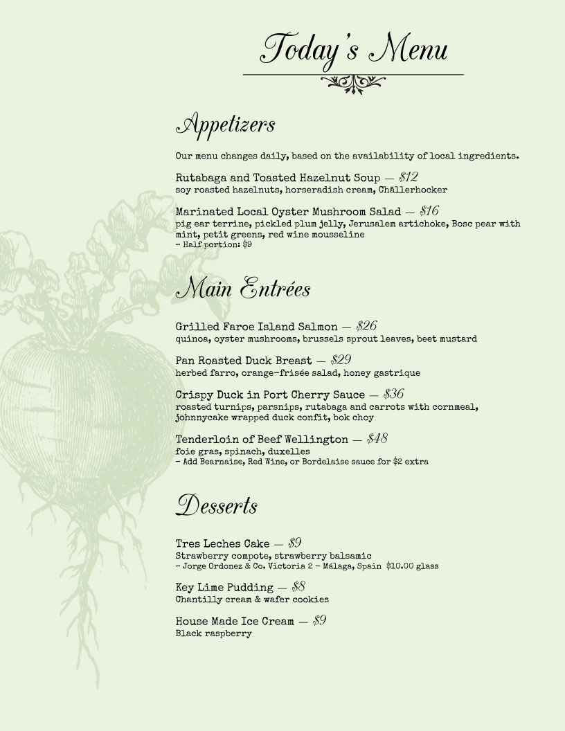 garden restaurant menu design