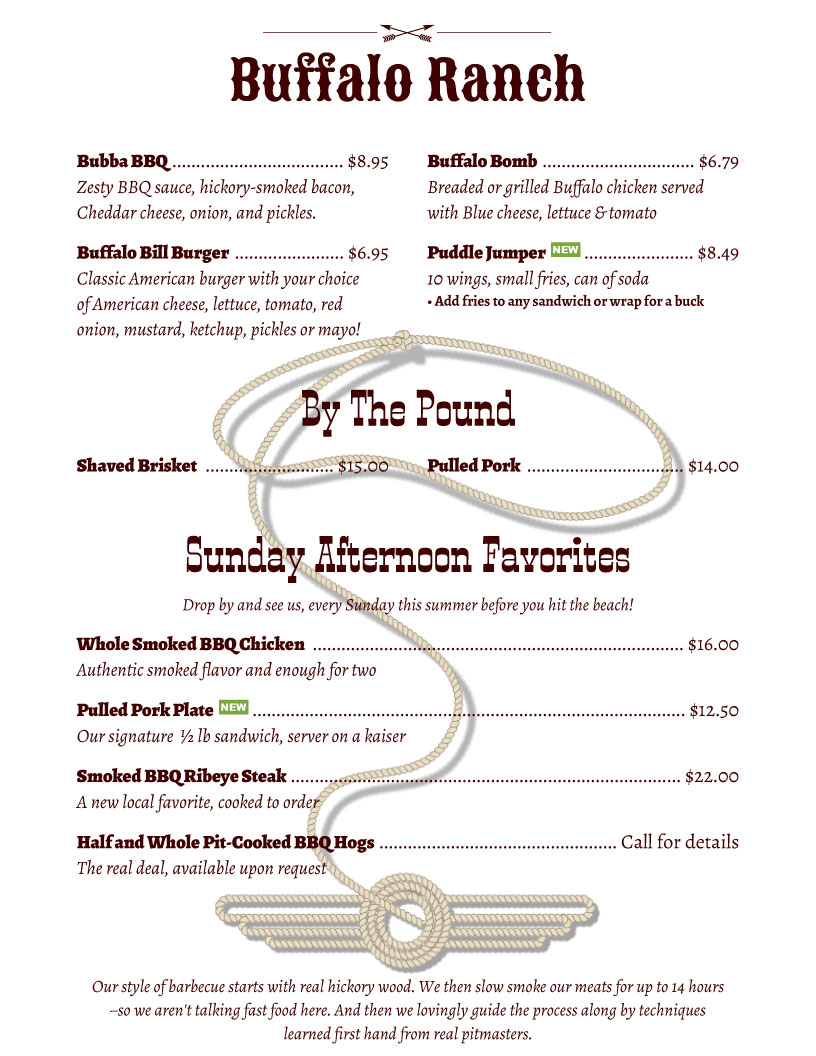 Buffalo Ranch Menu Template
