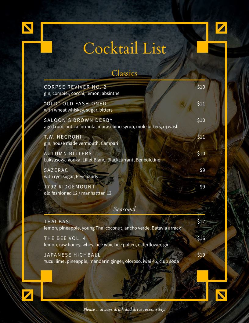 menu template