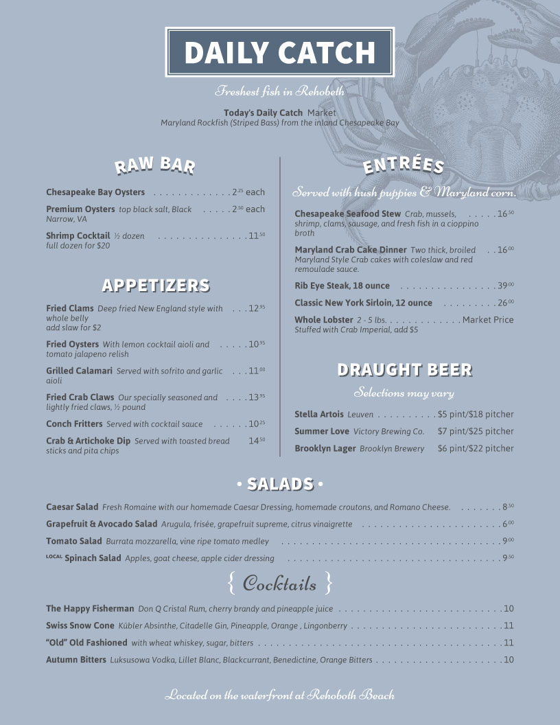 restaurant menu template Daily Catch