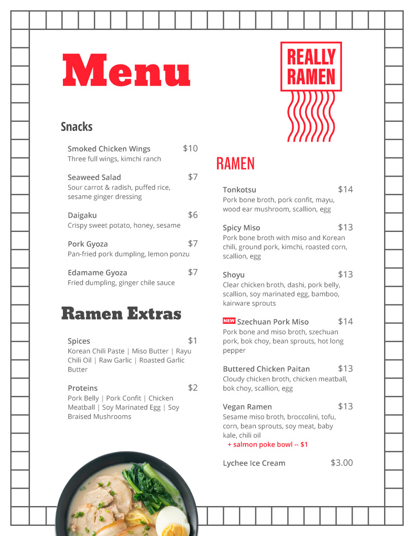 menu template