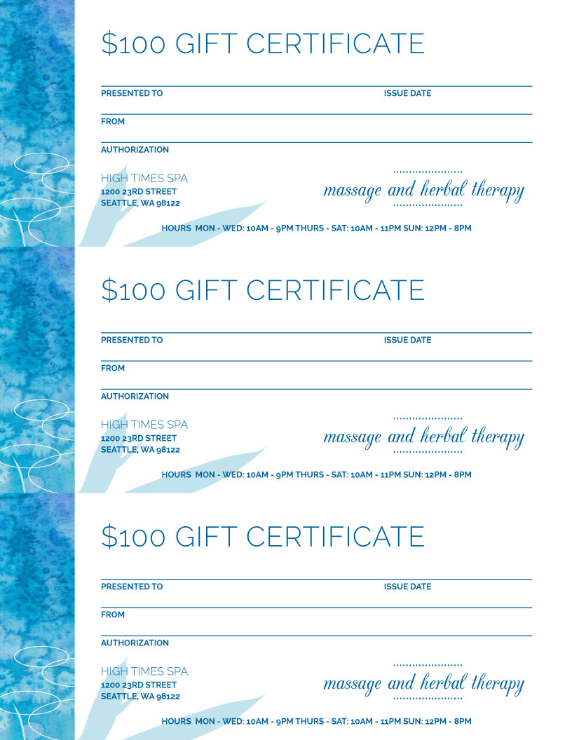 restaurant menu gift certificate