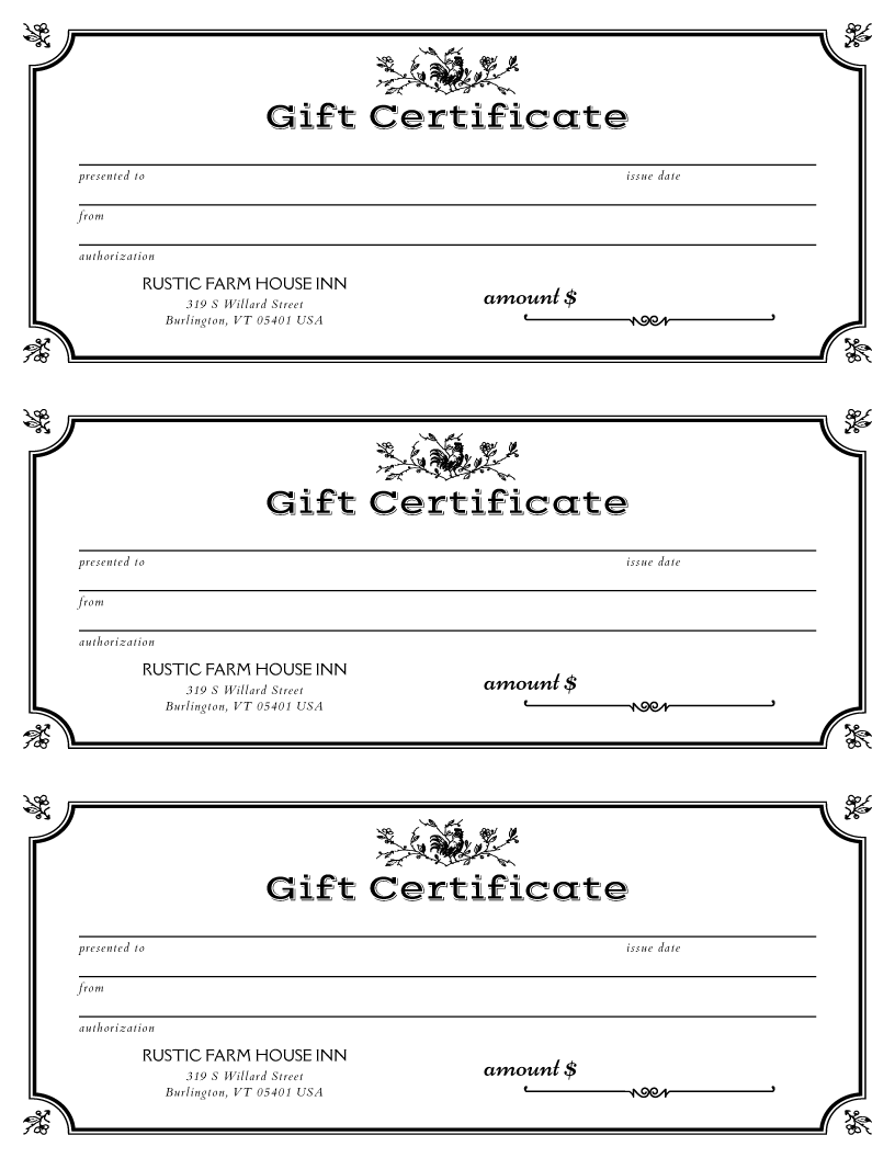 restaurant menu gift certificate