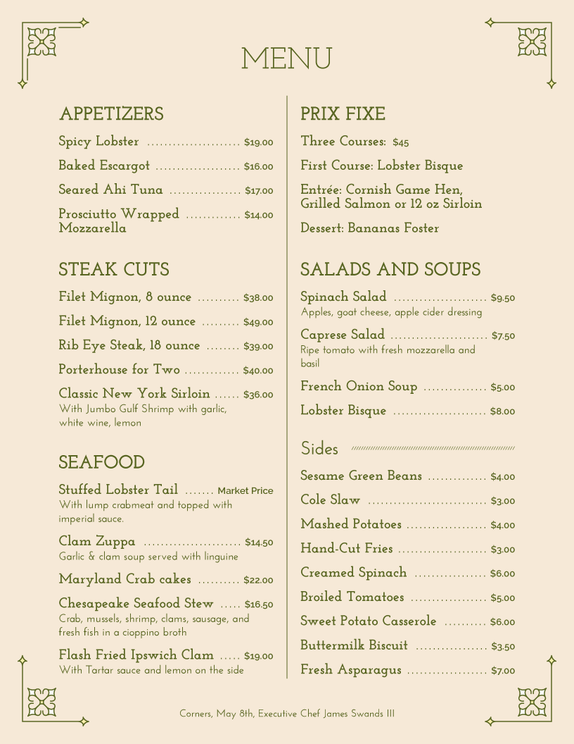 restaurant menu template