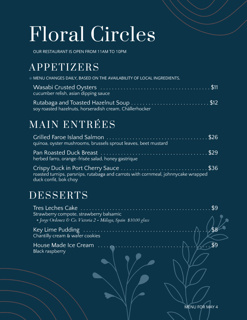 menu template
