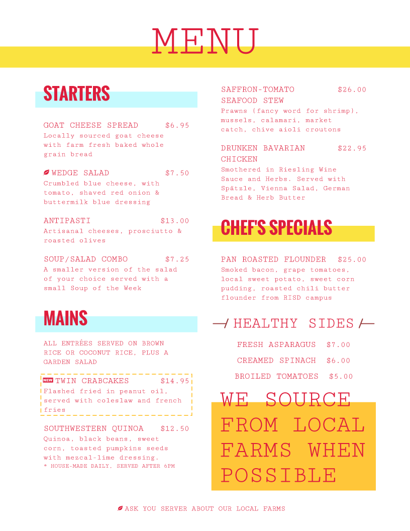menu design template