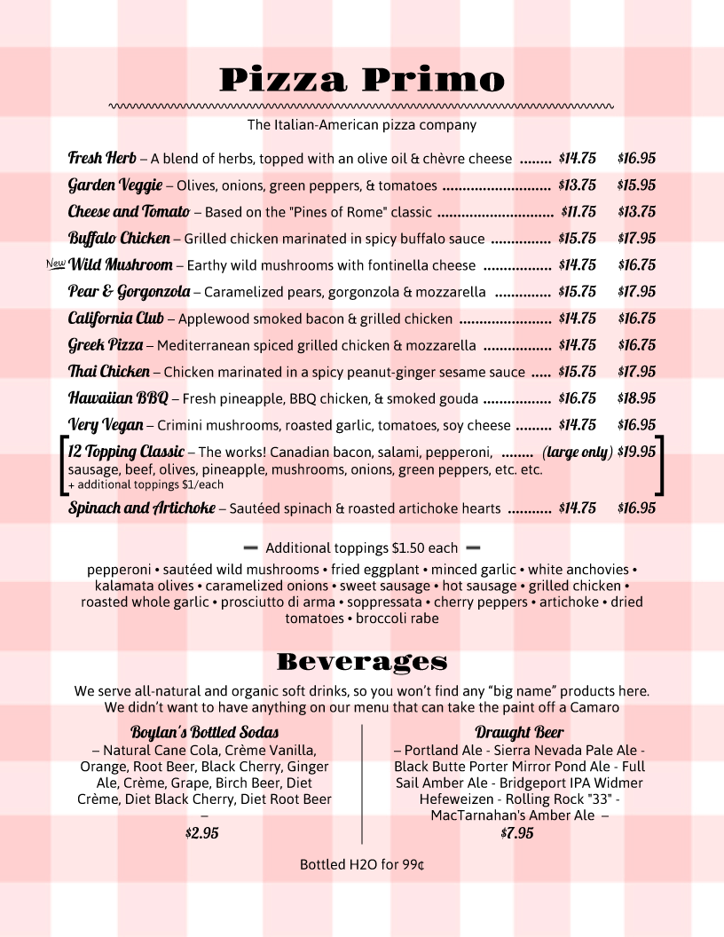 restaurant menu template