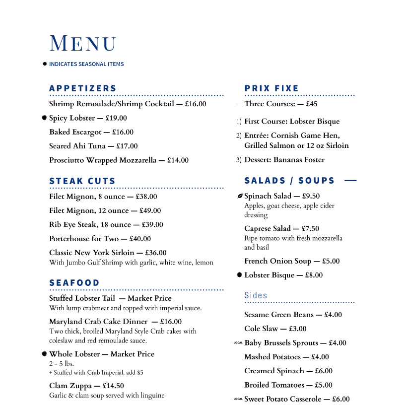 menu example