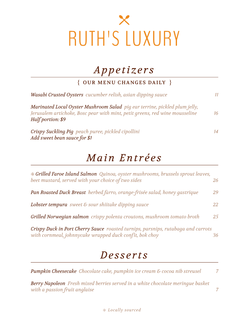 menu template