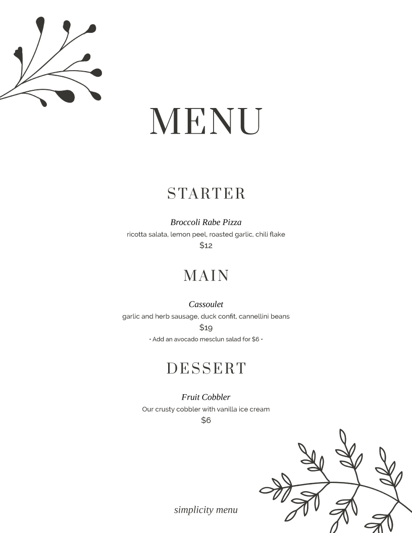 menu template