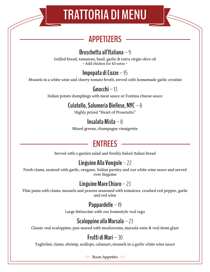trattoria restaurant menu template